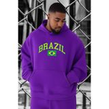 BENROMA Brazil Baskılı Büyük Beden Sweatshirt, Mor, XL