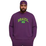 BENROMA Brazil Baskılı Büyük Beden Unisex Sweatshirt, Mor, 3XL