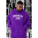 BENROMA Brooklyn Baskılı Büyük Beden Sweatshirt, Mor, 2XL