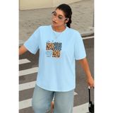 BENROMA Büyük Beden Love Is Wıld Baskılı Unisex Tişört,Bebe Mavisi M