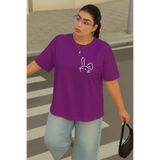BENROMA Büyük Beden Tavşan Baskılı Unisex Tişört,Mor M