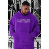 BENROMA California Baskılı Büyük Beden Sweatshirt, Mor, 4XL