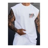 BENROMA Charlie Luciano Baskılı Unisex Kolsuz Tişört,Beyaz L