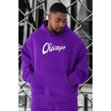 BENROMA Chicago Baskılı Büyük Beden Sweatshirt, Mor, L, KAPYETDMW4