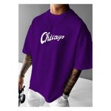 BENROMA Chıcago Bulls Baskılı Oversize Tişört,Mor 3XL