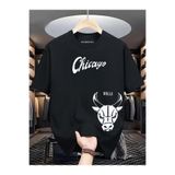 BENROMA Chıcago Bulss Baskılı Oversize Tişört,Siyah 4XL