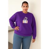 BENROMA Çiçekli Fotoğraf Makinesi Baskılı Büyük Beden Unisex Sweatshirt, Mor, S