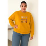 BENROMA Çoklu Kalp Baskılı Büyük Beden Unisex Sweatshirt, Sarı, 3XL