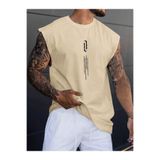BENROMA Dik Yazı Baskılı Unisex Kolsuz Tişört,Taş M