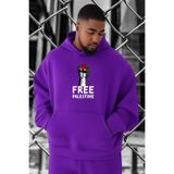 BENROMA Free Özgür Filistin Baskılı Büyük Beden Sweatshirt, Mor, XL