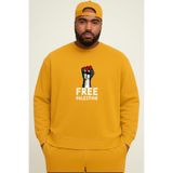 BENROMA Free Palestine Baskılı Büyük Beden Unisex Sweatshirt, Sarı, L