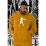 BENROMA Futbolcu Baskılı Büyük Beden Sweatshirt, Sari, S