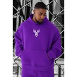 BENROMA Geyik Baskılı Büyük Beden Sweatshirt, Mor, 2XL