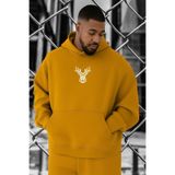 BENROMA Geyik Baskılı Büyük Beden Sweatshirt, Sari, 2XL