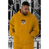 BENROMA Kaplan Baskılı Büyük Beden Sweatshirt, Sari, 5XL