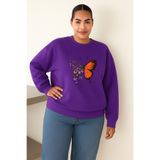 Benroma Kelebek Baskılı Büyük Beden Unisex Sweatshirt KAPYET2025BNRQ1, Mor, 2XL
