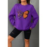 Benroma Kelebek Baskılı Unisex Sweatshirt SWEATBIS1BNRQ4, Mor, 5XL