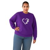 BENROMA Kelebekli Kalp Baskılı Büyük Beden Unisex Sweatshirt, Mor, S
