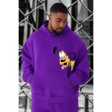 BENROMA Köpek Baskılı Büyük Beden Sweatshirt, Mor, 2XL, KAPYETDMW38