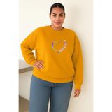BENROMA li Kalp Pati Baskılı Büyük Beden Unisex Sweatshırt,Sarı XL