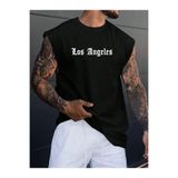 BENROMA Los Angeles Baskılı Unisex Kolsuz Tişört,Siyah XL