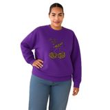 BENROMA Lucky Girl! Baskılı Büyük Beden Unisex Sweatshirt, Mor, L