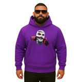 BENROMA Maske Baskılı Büyük Beden Sweatshirt, Mor, 5XL