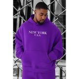 BENROMA New York Baskılı Büyük Beden Sweatshirt, Mor, S