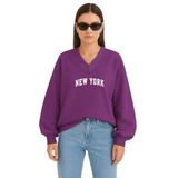Benroma New York Baskılı Ünisex V Yaka Sweatshirt SWEAT2KAPBNRQ6, Mor, M
