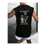 BENROMA No Money Baskılı Oversize Unisex Kolsuz Tişört,Siyah XL