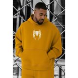 BENROMA Örümcek Baskılı Büyük Beden Sweatshirt, Sari, XL, KAPYETDMW34