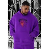 BENROMA Örümcek Timeless Baskılı Büyük Beden Sweatshirt, Mor, 5XL