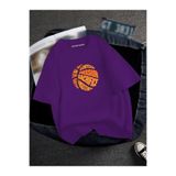 BENROMA Oversıze Basketbol Topu Baskılı Unısex Tisort Baskılı,Mor 3XL