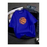 BENROMA Oversıze Basketbol Topu Baskılı Unısex Tisort Baskılı,Saks Mavisi 5XL