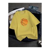 BENROMA Oversıze Basketbol Topu Baskılı Unısex Tisort Baskılı,Sarı M