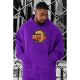 BENROMA San Francisco Woswos Baskılı Büyük Beden Sweatshirt, Mor, L