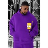 BENROMA Simpsons Baskılı Büyük Beden Sweatshirt, Mor, 2XL