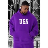 BENROMA USA Baskılı Büyük Beden Sweatshirt, Mor, XL