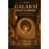 BENT Galaksi Desenli Işıklı Gece Lambası Ahşap Tabanlı USB Bağlantılı Dekoratif Masa Lambası Uzay Temalı Hediyelik Aydınlatma