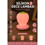BENT Silikon Çilek Pembe Gece Lambası Şarjlı Dokunmatik 3 Kademe Parlaklık Dokunmatik Çocuk ve Masa Lambası