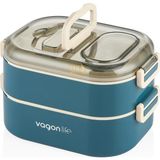 Bento 1000ML Lunchbox Çift Katlı 3 Bölmeli Çelik Sefer Tası Yemek Kutusu (Lacivert)