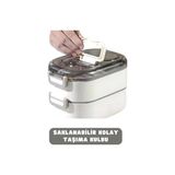 Bento 1000ML Lunchbox Çift Katlı 3 Bölmeli Çelik Sefer Tası Yemek Kutusu (Pembe) - Kestane Akaju - Option-1