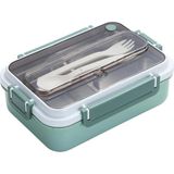Bento 1000ML Lunchbox Tek Katlı 3 Bölmeli Çelik Sefer Tası Yemek Kutusu (Koyu Yeşil) - Kestane Akaju - Option-1