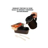 Bento 1350ML Lunchbox 2 Katlı 3 Bölmeli ve Sosluklu Çelik Sefer Tası Yemek Kutusu Çatal Kaşık Hediyeli (Lacivert) - Kestane Akaju - Option-1