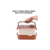 Bento 1350ML Lunchbox 2 Katlı 3 Bölmeli ve Sosluklu Çelik Sefer Tası Yemek Kutusu Çatal Kaşık Hediyeli (Lacivert) - standart