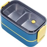 Bento 1400ML Lunchbox Iki Katlı 2 Bölmeli Çelik Sefer Tası Yemek Kutusu (Yeşil)