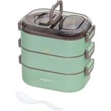 Bento 1450ML Lunchbox Üç Katlı 5 Bölmeli ve Mini Sosluklu Çelik Sefer Tası Yemek Kutusu (Yeşil)