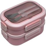 Bento 1650ML Lunchbox 2 Katlı 3 Bölmeli Paslanmaz Çelik Sefer Tası Yemek Kutusu (Pembe)
