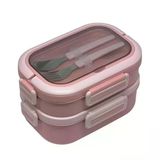 Bento 1650ML Lunchbox 2 Katlı 3 Bölmeli Paslanmaz Çelik Sefer Tası Yemek Kutusu (Pembe)