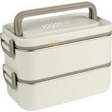 Bento 2000ML Lunchbox 2 Katlı 3 Bölmeli Mini Kaseli Çelik Sefer Tası Yemek Kutusu (Beyaz)